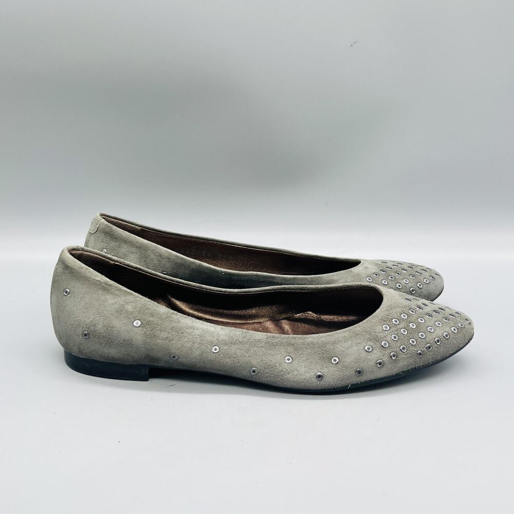 AGL Shoes Womens 7.5 Gray Suede Studded Ballet Flats Slip On Comfort Almond Toe
